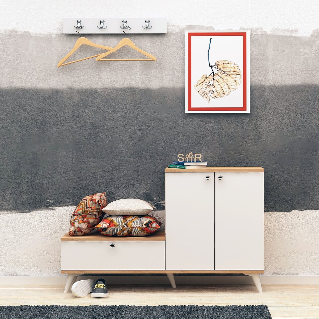 Set cuier si pantofar Evva, Mod Design, 120x30x76 cm / 60x15 cm, PAL, natural/alb - imagine 5